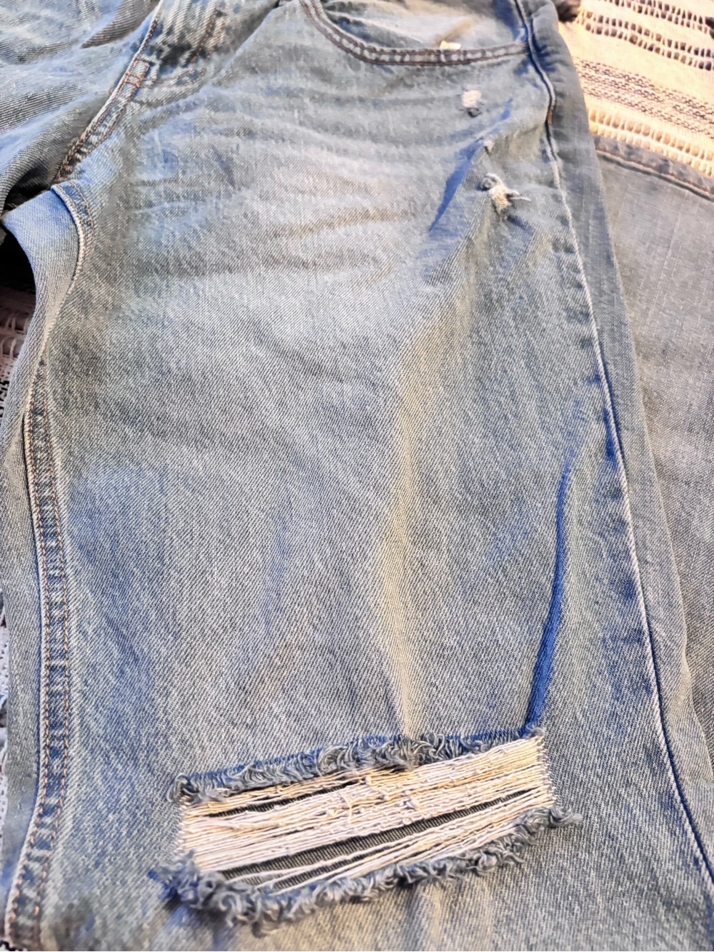 Women’s Distressed Blue Jeans - Mid-Rise Straight - Picture 2 of 13